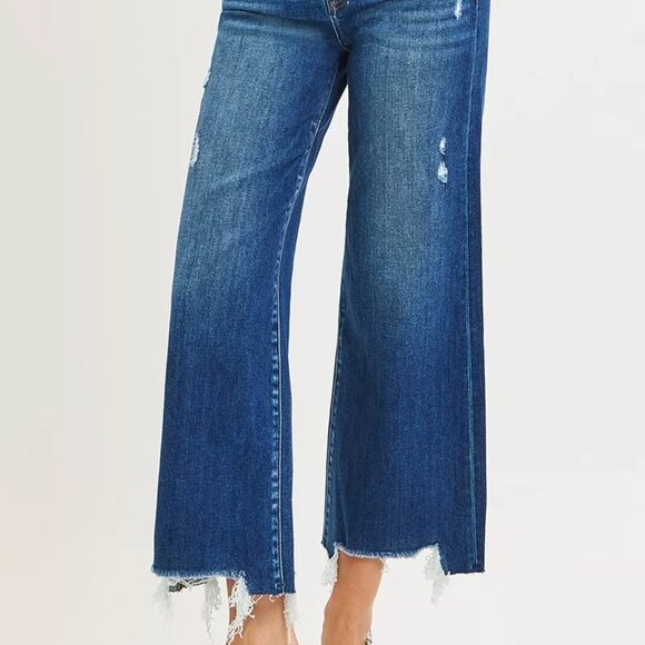 RISEN High Rise Crop Wide Leg Jeans - Picture 1 of 7